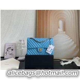 Luxurious Chanel classic handbag Lambskin & gold Metal V01112 sky blue