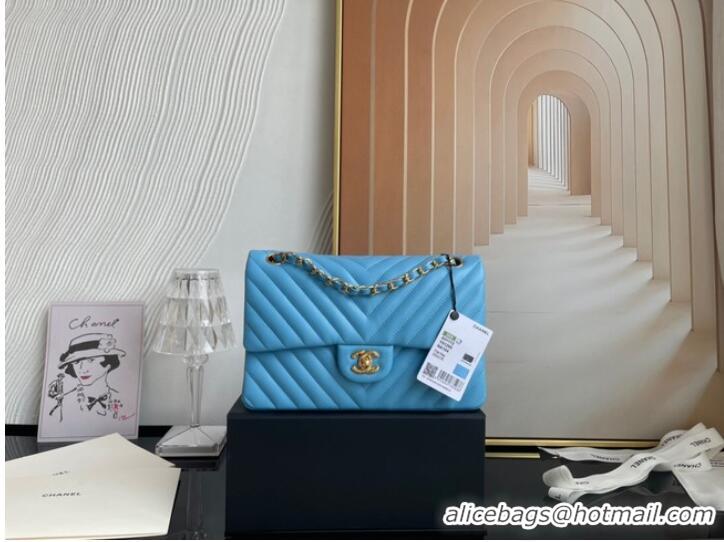 Luxurious Chanel classic handbag Lambskin & gold Metal V01112 sky blue