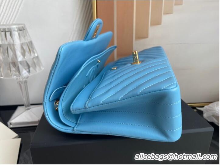 Luxurious Chanel classic handbag Lambskin & gold Metal V01112 sky blue