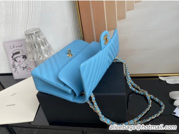 Luxurious Chanel classic handbag Lambskin & gold Metal V01112 sky blue