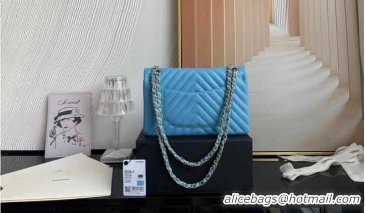 Luxurious Chanel classic handbag Lambskin & gold Metal V01112 sky blue