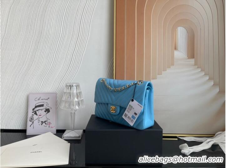 Luxurious Chanel classic handbag Lambskin & gold Metal V01112 sky blue