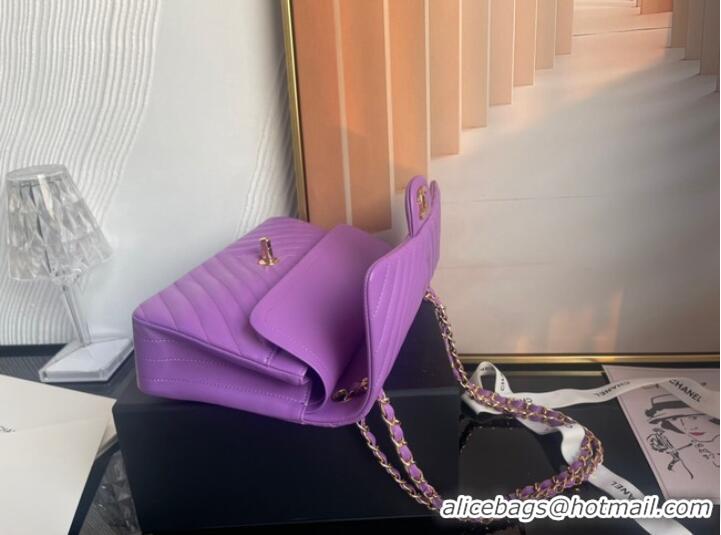 Affordable Price Chanel classic handbag Lambskin & gold Metal V01112 purple