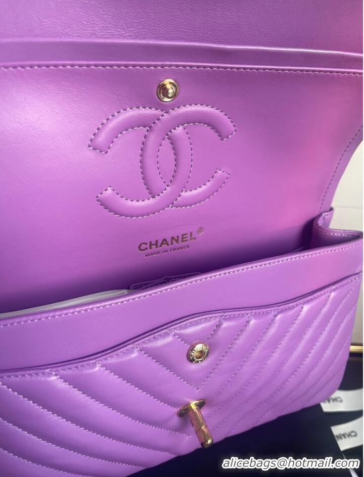 Affordable Price Chanel classic handbag Lambskin & gold Metal V01112 purple