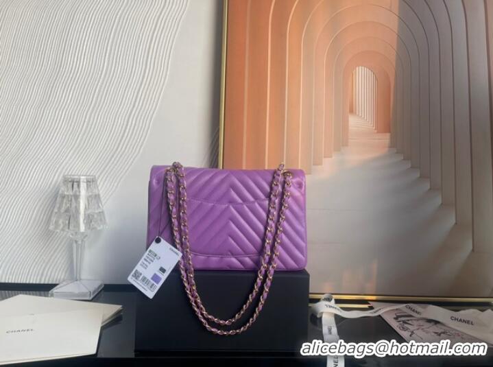 Affordable Price Chanel classic handbag Lambskin & gold Metal V01112 purple