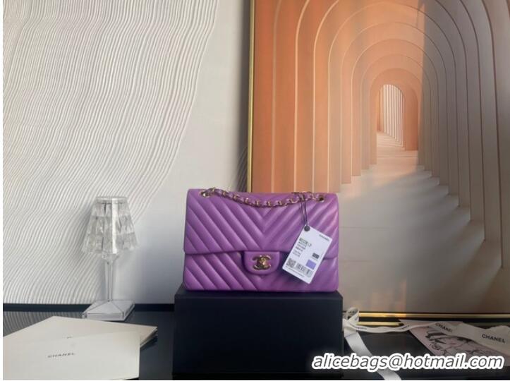 Affordable Price Chanel classic handbag Lambskin & gold Metal V01112 purple