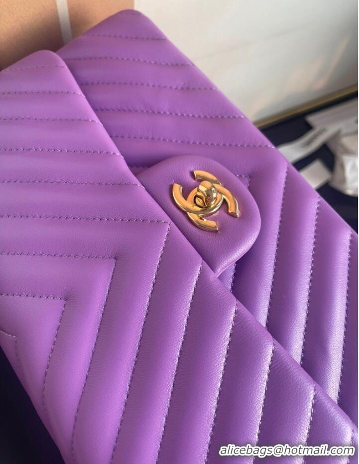 Affordable Price Chanel classic handbag Lambskin & gold Metal V01112 purple