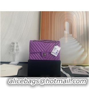 Grade Quality Chanel classic handbag Lambskin & silver Metal V01112 purple