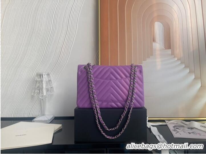 Grade Quality Chanel classic handbag Lambskin & silver Metal V01112 purple