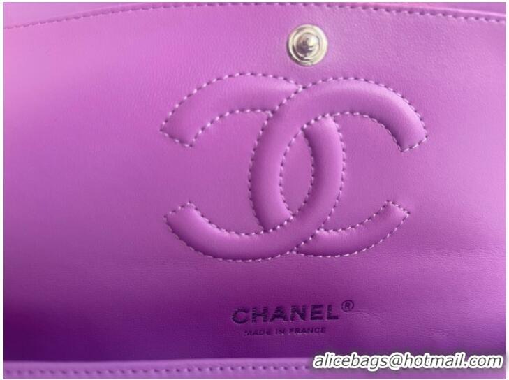 Grade Quality Chanel classic handbag Lambskin & silver Metal V01112 purple