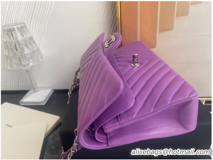 Grade Quality Chanel classic handbag Lambskin & silver Metal V01112 purple