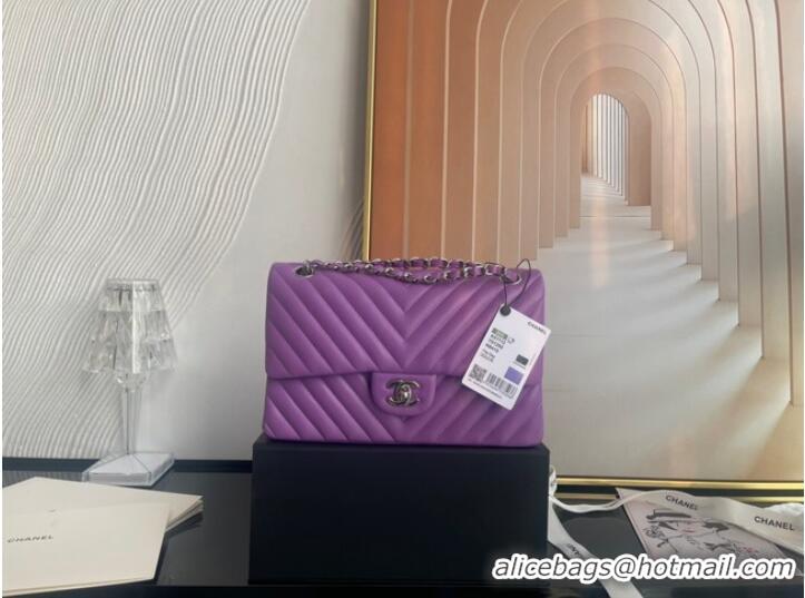 Grade Quality Chanel classic handbag Lambskin & silver Metal V01112 purple