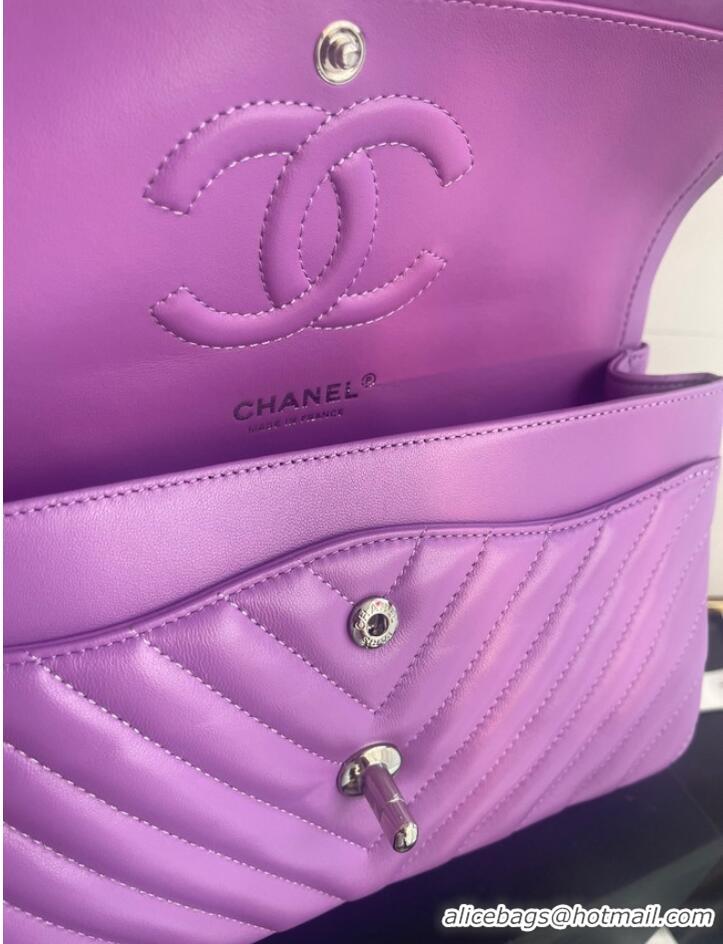 Grade Quality Chanel classic handbag Lambskin & silver Metal V01112 purple