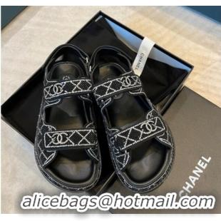 Lowest Price Chanel Crystal Strap Sandals G35927 Black 032212