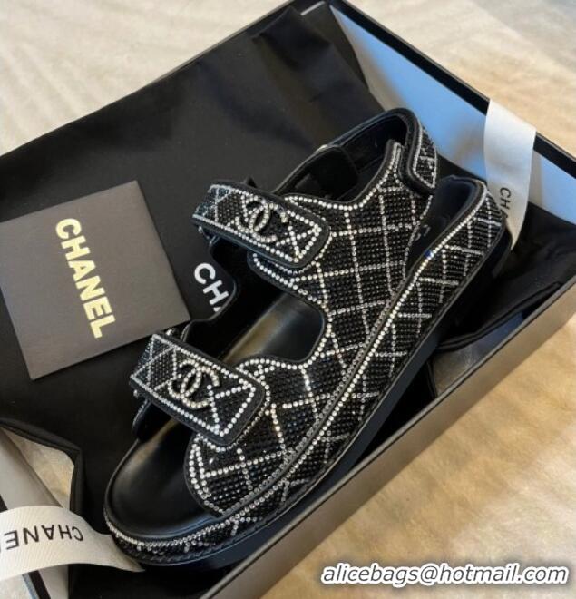 Lowest Price Chanel Crystal Strap Sandals G35927 Black 032212