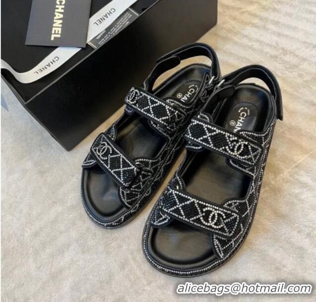 Lowest Price Chanel Crystal Strap Sandals G35927 Black 032212