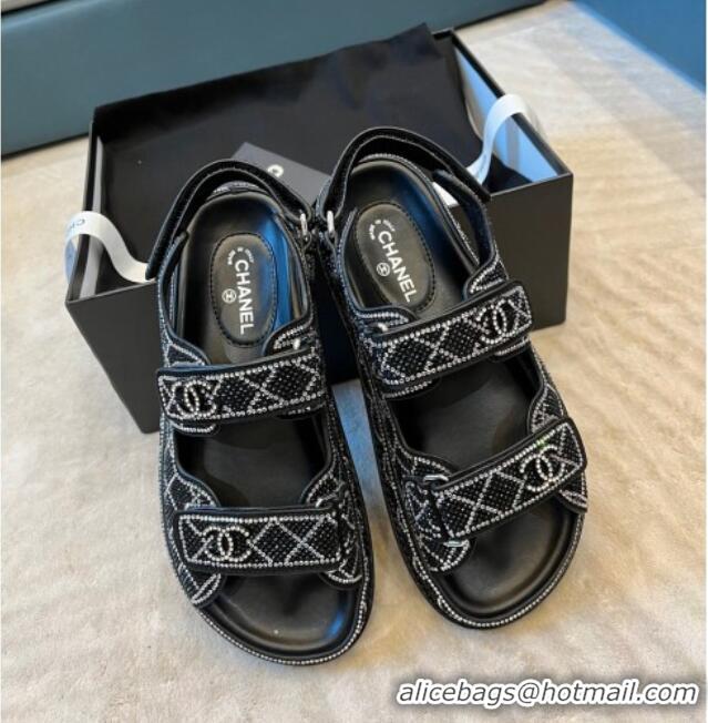 Lowest Price Chanel Crystal Strap Sandals G35927 Black 032212