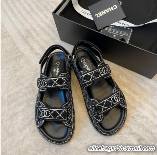 Lowest Price Chanel Crystal Strap Sandals G35927 Black 032212