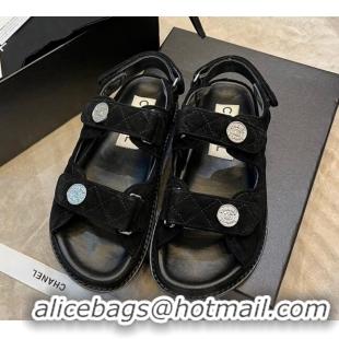 Popular Style Chanel Suede Strap Sandals with Coin Charm G35927 Black 2022 032214