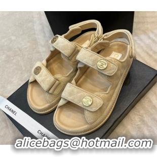 Best Product Chanel Suede Strap Sandals with Coin Charm G35927 Beige 032215