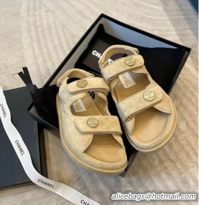 Best Product Chanel Suede Strap Sandals with Coin Charm G35927 Beige 032215