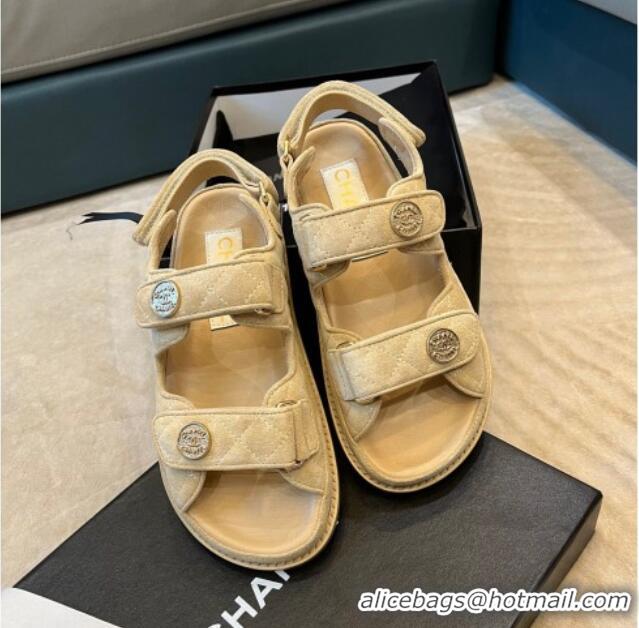 Best Product Chanel Suede Strap Sandals with Coin Charm G35927 Beige 032215