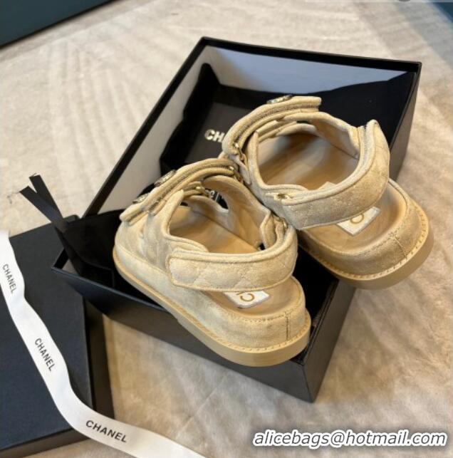 Best Product Chanel Suede Strap Sandals with Coin Charm G35927 Beige 032215