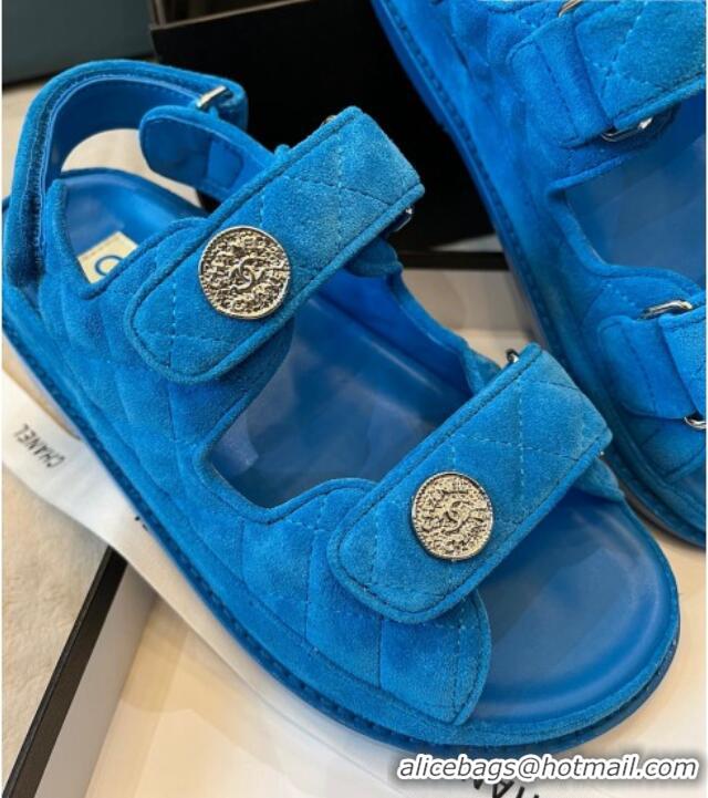 Top Grade Chanel Suede Strap Sandals with Coin Charm G35927 Blue 032217