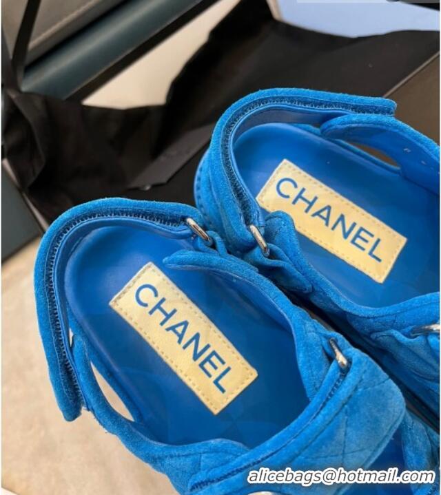 Top Grade Chanel Suede Strap Sandals with Coin Charm G35927 Blue 032217