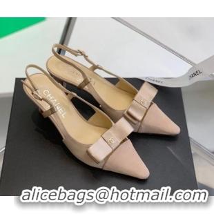 Cheap Price Chanel Silk Bow Slingback Pumps 6cm Nude 032218