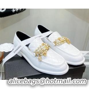 Low Price Chanel Lambskin Loafers with Lock Chain G38922 White