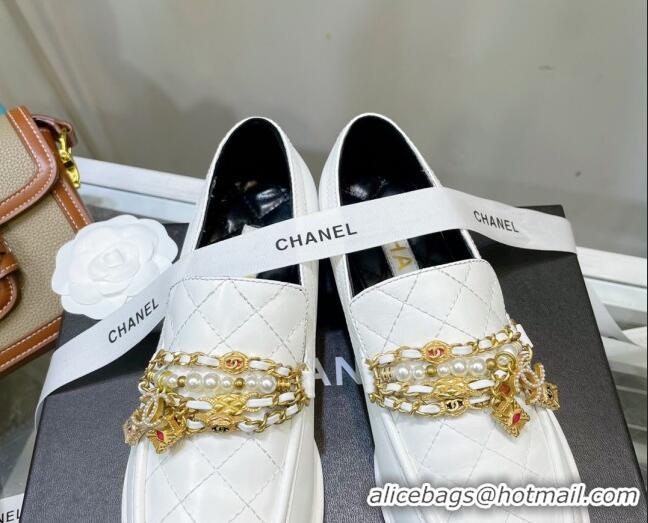 Low Price Chanel Lambskin Loafers with Lock Chain G38922 White