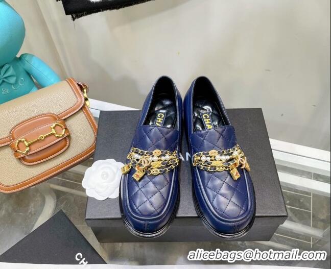 Best Grade Chanel Lambskin Loafers with Lock Chain G38922 Blue