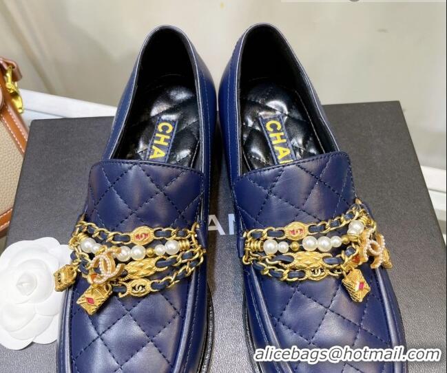 Best Grade Chanel Lambskin Loafers with Lock Chain G38922 Blue