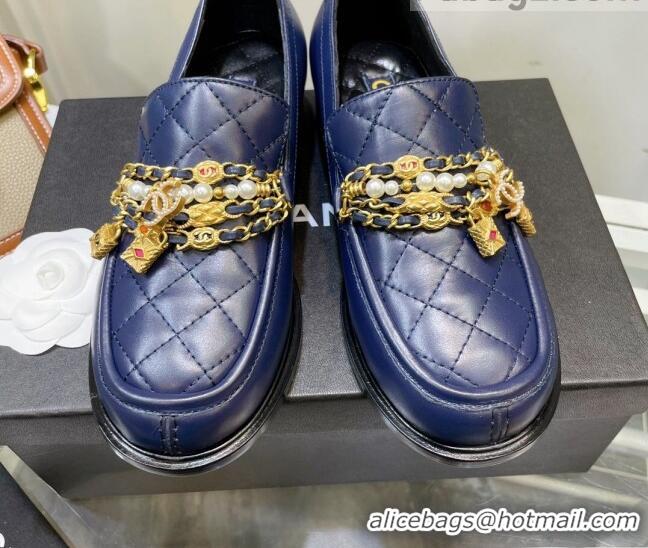 Best Grade Chanel Lambskin Loafers with Lock Chain G38922 Blue