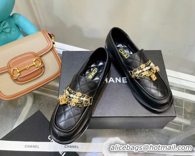 Purchase Chanel Lambskin Loafers with Lock Chain G38922 Black