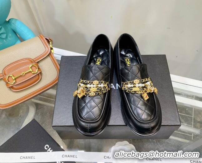 Purchase Chanel Lambskin Loafers with Lock Chain G38922 Black