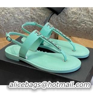 Grade Quality Chanel Patent Calfskin Flat Sandals G38221 Light Blue