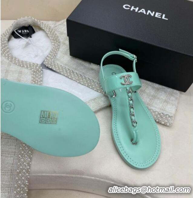 Grade Quality Chanel Patent Calfskin Flat Sandals G38221 Light Blue