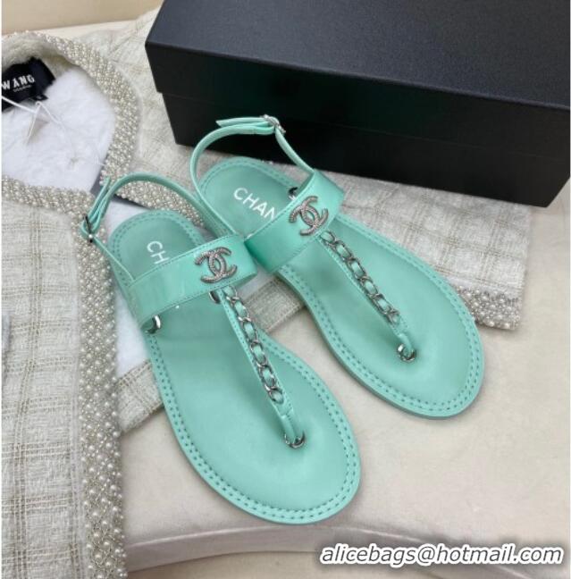 Grade Quality Chanel Patent Calfskin Flat Sandals G38221 Light Blue