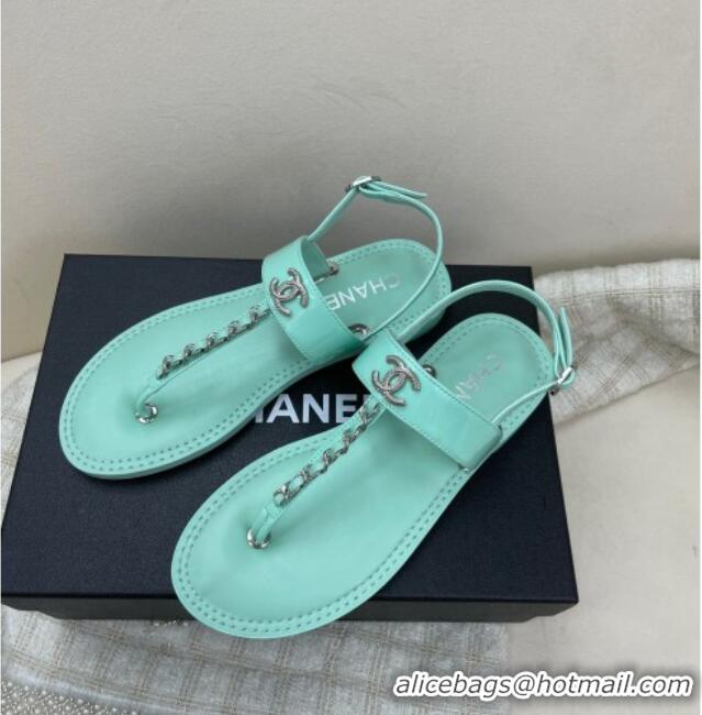 Grade Quality Chanel Patent Calfskin Flat Sandals G38221 Light Blue