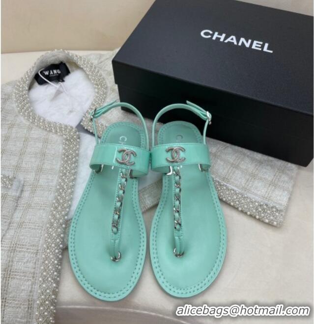 Grade Quality Chanel Patent Calfskin Flat Sandals G38221 Light Blue