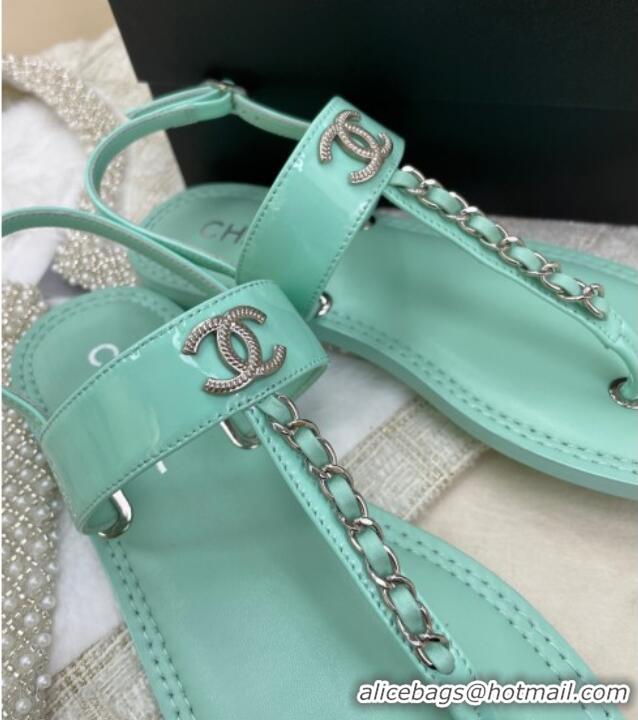 Grade Quality Chanel Patent Calfskin Flat Sandals G38221 Light Blue