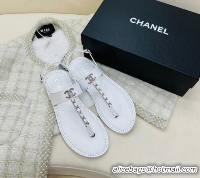 Stylish Chanel Patent Calfskin Flat Sandals G38221 White