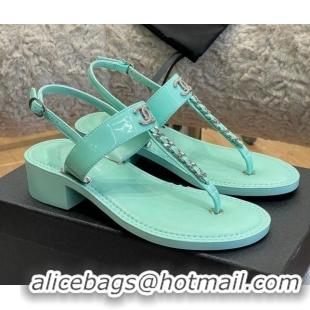 Grade Chanel Patent Calfskin Heel Sandals 4.5cm G38200 Light Blue