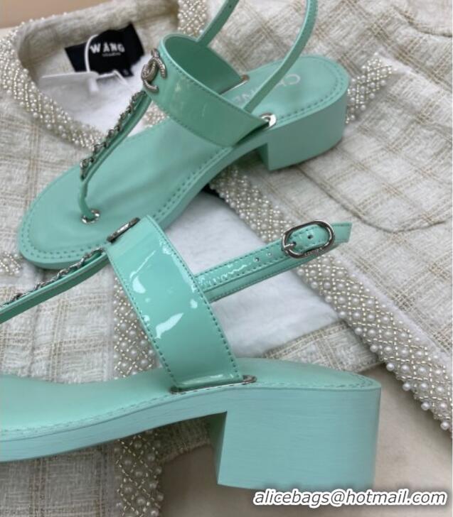 Grade Chanel Patent Calfskin Heel Sandals 4.5cm G38200 Light Blue