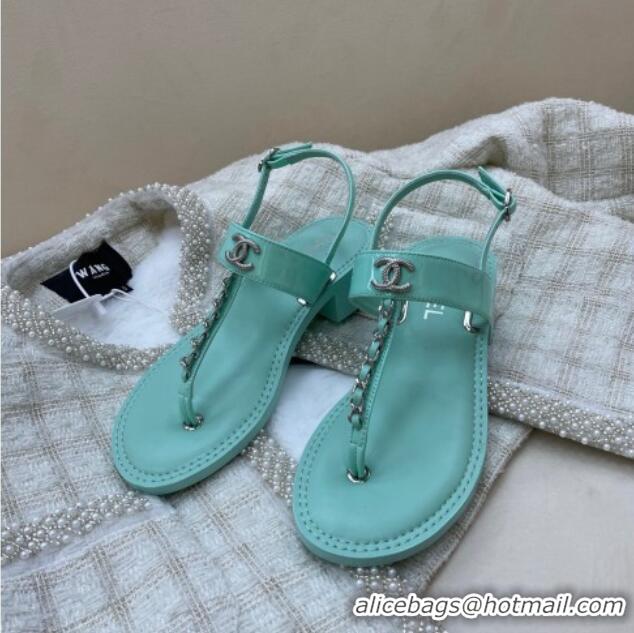 Grade Chanel Patent Calfskin Heel Sandals 4.5cm G38200 Light Blue