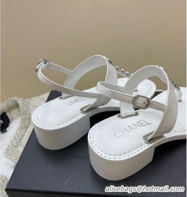 Sumptuous Chanel Patent Calfskin Heel Sandals 4.5cm G38200 White