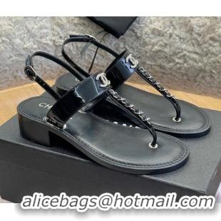 Hot Style Chanel Patent Calfskin Heel Sandals 4.5cm G38200 Black