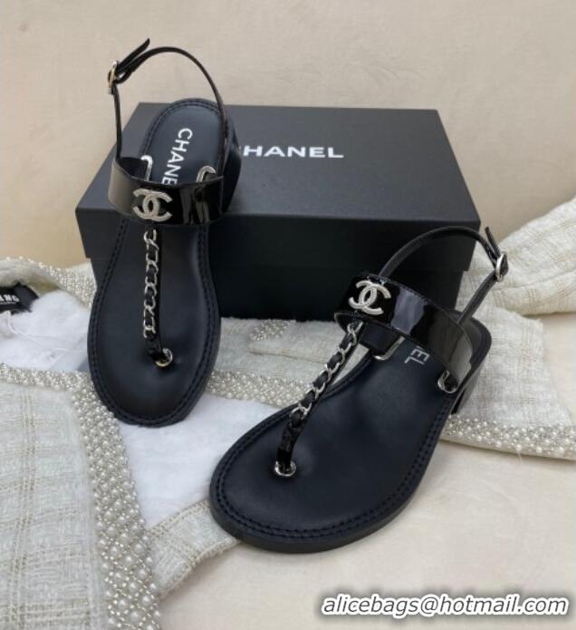 Hot Style Chanel Patent Calfskin Heel Sandals 4.5cm G38200 Black